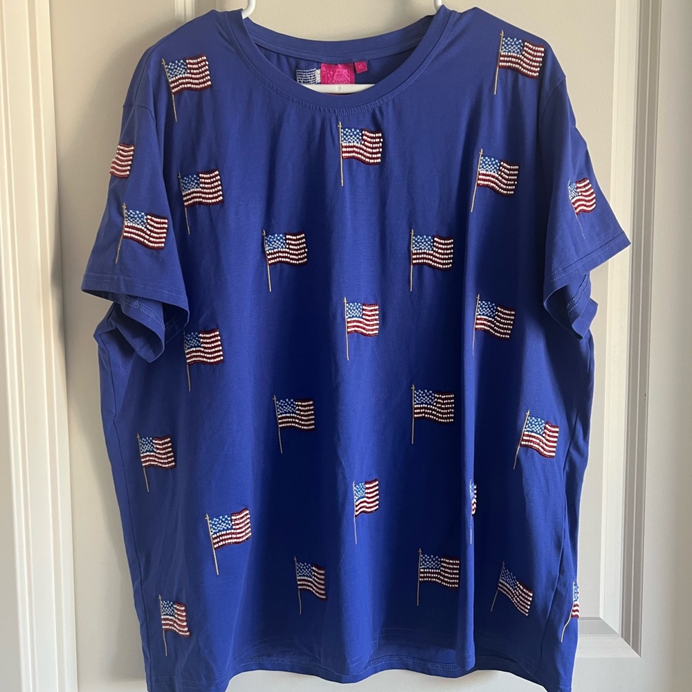 Queen of sparkles blue beaded flag t shirt size xl like new